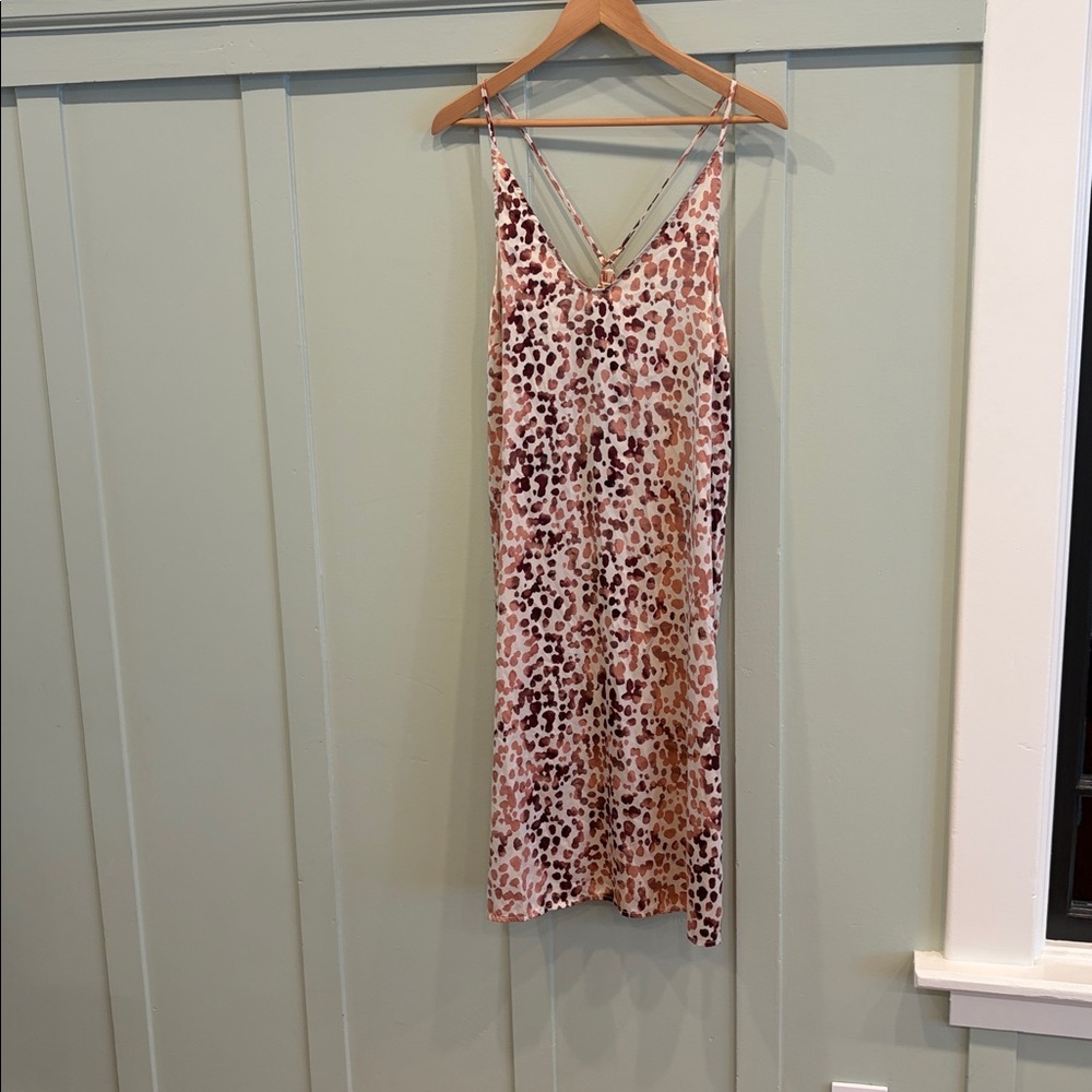 🐆 Stars Above Pink & Brown Animal Print Silky Nightgown Slip Dress – Small 🌸✨